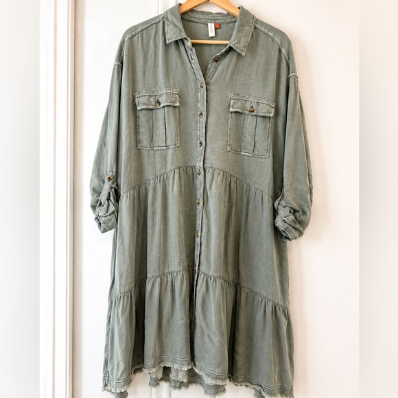 Pilcro Dresses & Skirts - PILCRO Anthropologie Sage Green Tiered Shirt Dress Large Oversized